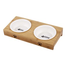 寵物原木+陶瓷餐具 2格組 29.5*14.1*5.3cm, 白色的, 1個