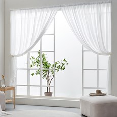 CasaFirends 簡易黏貼式雪紡窗簾, 白色