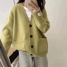 Raratina 女款 Linea 寬鬆大袖拼接 V領毛衣開襟衫