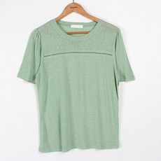 빼빼 여성용 레이스레일 린넨 라운드넥 반팔 티셔츠