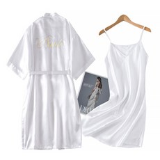 Market A 絲綢婚禮短版浴袍 + 襯裙套組 A 2XL, 白色, 1套