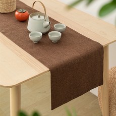 簡潔整齊的餐桌裝飾素色亞麻桌旗, 棕色, 32 x 280 cm