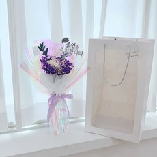 LOVELY FARM LED閃亮極光永生花束 + 提袋 + 燈飾組 可加購畢業插牌, 1套, 紫色極光