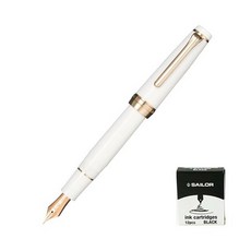 SAILOR 寫樂 質感鋼筆+卡式墨水管 12入, 中頻, 白色（鋼筆），黑色（墨水）