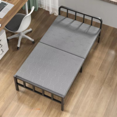 오브민 철제프레임 일반 접이식 침대 + 매트 세트, 블랙