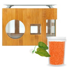 Aquatera 木質魚缸 AMZW30+魚缸裝飾仿真植物+造景石 1kg+LED燈組, 橙色（地板）