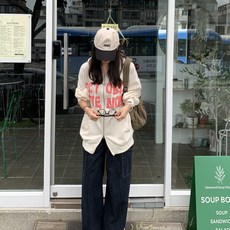 토마토팩토리 여성용 돌라 생지 워싱 와이드 카고 데님 팬츠 롱