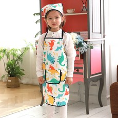 bebe chouette 孩童恐龍圖案防水圍裙+頭巾+繩釦 2入