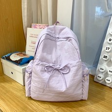 I Love Home 緞帶抽繩輕量後背包, 紫色