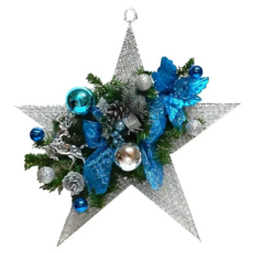 摩達客 台灣製聖誕裝飾五角星手工藝術掛飾壁飾, 藍銀色系, 1個
