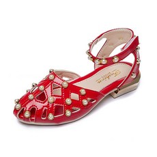 LULUCHOU 女童珍珠鉚釘鏤空踝帶涼鞋