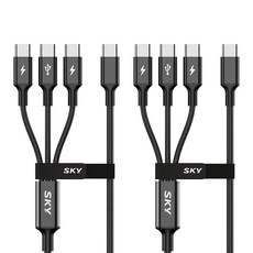SKY 비트 60W 3in1 C to C타입 고강도 패브릭 멀티 고속 충전 메탈 케이블, 120cm, 블랙, 2개