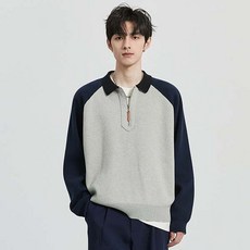 Seonbit Foily 配色日常休閒翻領半拉鍊大學T