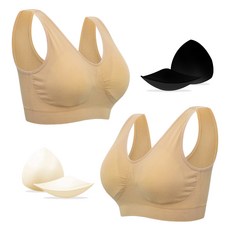 女款大尺碼無鋼圈瑜珈運動內衣 2件+加厚胸墊 2cm 2對組