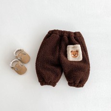 Bebeniz 兒童口袋小熊抓絨綁帶褲