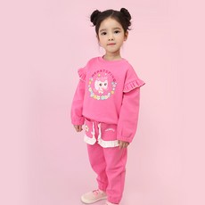 프리미에팜 아동용 캐치 티니핑 하츄핑 플라워 프릴 쭈리 기모 9부 상하의 세트