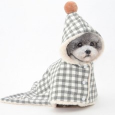 PASTEL PET 格紋圖案寵物鈴鐺斗篷, 灰色, 1個