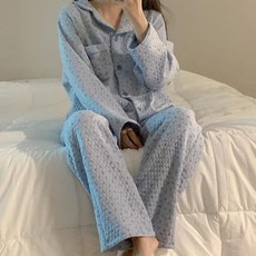 AWAB 女式櫻桃色絎縫睡衣上下套裝