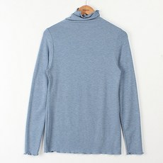 빼빼 여성용 물결 터틀넥 슬림 스판 티셔츠