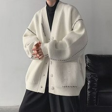 男士時尚潮流休閒縫線針織開襟衫