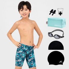 아쿠아티카 주니어용 실내수영복 + 일반용수경 + 파우치 + 코클립 + 귀마개 + 실리콘 수모 + 스판 수모 세트 BBK103