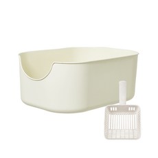 Kangjipsa 貓砂盆 L號+塑膠貓砂鏟, 象牙白(貓砂盆)