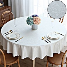 Market Pio 圓形復古圖案防水桌布, 萬年青白色, 120cm