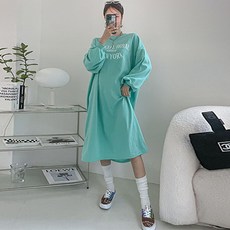 티탁 여성용 빅사이즈 데일리 박스핏 라운드넥 프린팅 퍼프 롱 원피스 TTCB37