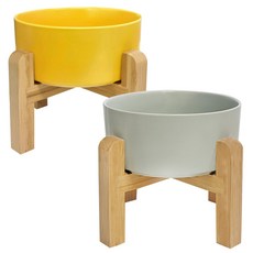 MONAGIO 寵物木托盤陶瓷餐具 小, 黃色, 灰色