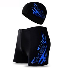 Market Pia男士水襪泳褲+帽子套組, 07藍色