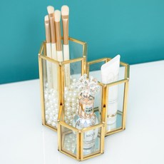 Full-Covered Gold Collection 六角3格刷具收納盒, 1個, 單一顏色