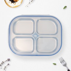 RAONNURI Well-made 全不鏽鋼4格密封餐盒, 密封餐盒 + 蓋子, 藍色