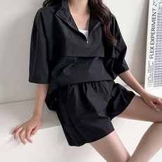 andstyle 女款涼爽半拉鍊風衣短袖短褲套裝 260765