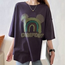 엘쏘 여성용 오버핏 레인보우 힙커버 프린팅 반팔 티셔츠