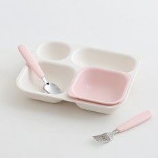 탁가온 에코젠 네모 4구 유아 식판 세트, 아이보리 + 핑크, 4구식판 + 전용볼 + 스푼포크 + 케이스, 1세트