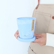 모리앤 마블 컬러 무광 플라스틱 화분 + 받침 세트, 클린블루, 1개