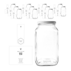方形香櫞蜂蜜瓶1500g+白蓋+簡約栗子蜂蜜L貼+封口貼套組, 12組, 1.18L