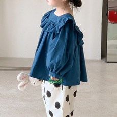 Iyumong 女童Pinori氣球袖傘狀荷葉邊長袖上衣