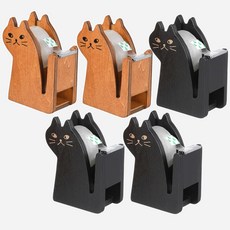 MONACO OLIVE 喵喵原木膠帶切割器 原木色2入 + 黑色3入組合, 1套, 原木色, 黑色