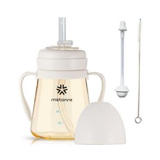 m'etonne PPSU NEW M3雙柄吸管胖胖杯+重力球吸管+吸管清潔刷組, 象牙白, 200ml, 1組