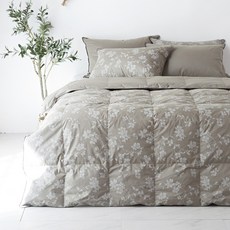 La Pomme 花朵印花絎縫鵝絨被+床墊+枕頭套組, 灰色