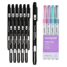 MONAMI 慕那美 雙頭簽字筆 黑色 12入+螢光筆 4入, 1套, 新鮮空氣