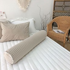 Nubile 格紋圓柱長抱枕, 米色