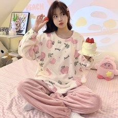 피어니스트 여성용 러블리 넥라운드 홈웨어 상하의 세트