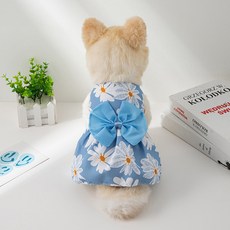 Artipet 寵物大蝴蝶結清新圖案洋裝, 藍色, 1個