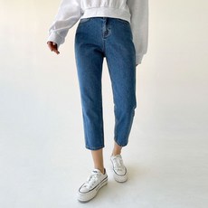 플랜데이 여성용 베이직 기모 슬림 일자핏 9부 데님 팬츠