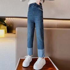 ORANGEDAMOM 女童口袋淺藍拼色牛仔褲