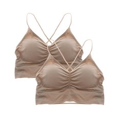 GLAM GONGGAM 薑黃色細肩帶無鋼圈人造絲運動內衣 2件組