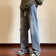 男士Fashion Flow星星車線直筒牛仔褲