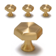 把手世界 黃銅六角圓形單孔家具把手 金色, 4個